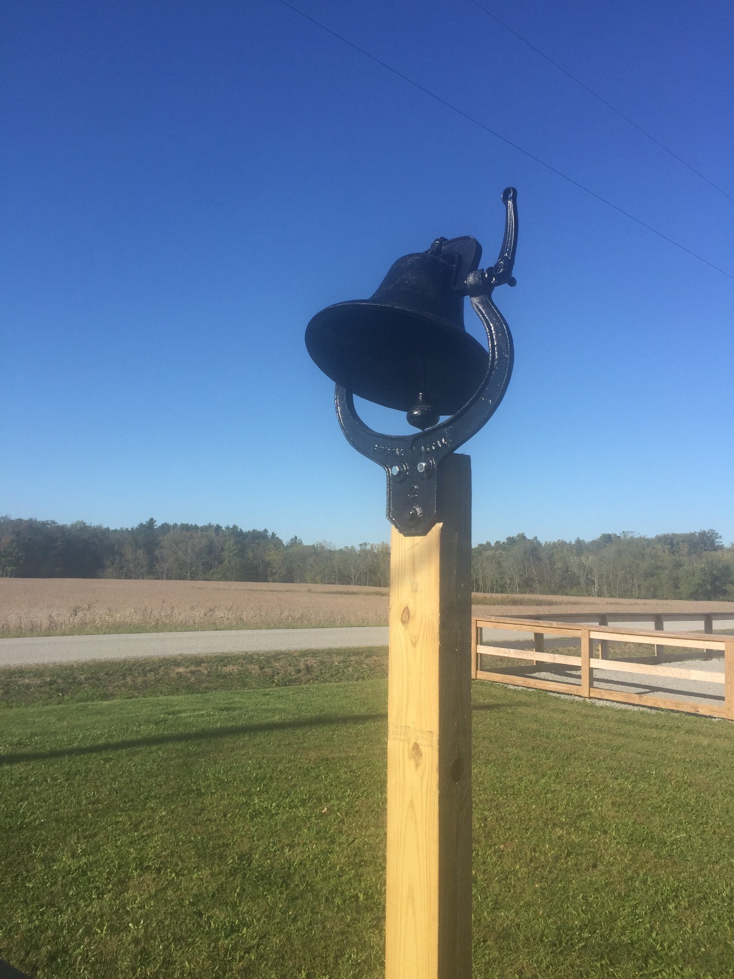 Our original bell was made by C.S. Bell in Hillsboro, Ohio between 1875 - 1882. It would have been sold through a catalog store or a retail outlet. These bells did not have the C.S. Bell name stamped on the yoke. Our bell was removed in late 2021 when a new roof was installed after a bad storm ripped the sheeting from the roof. We then installed it in front of the schoolhouse and it is available for visitors to see and ring.